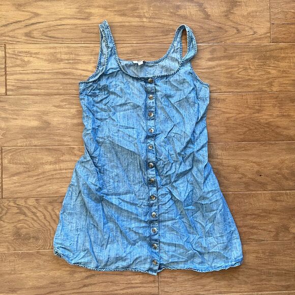 True Craft Dress Women's Size L Chambray Blue Sleeveless Button Up Tie Back - Picture 1 of 7